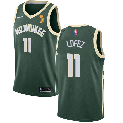 Milwaukee Bucks #11 Brook Lopez 2021 Finals Champions Swingman Icon Edition Jersey Green Mens