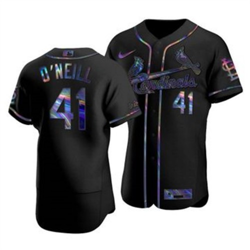 St. Louis St.Louis Cardinals #41 Tyler Alan O'Neill Men's Iridescent Holographic Collection Jersey - Black Men's
