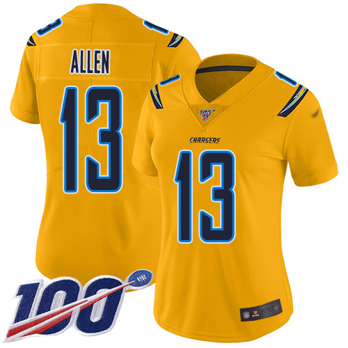 Chargers #13 Keenan Allen Gold Women's Stitched Limited Inverted Legend 100th Season Jersey