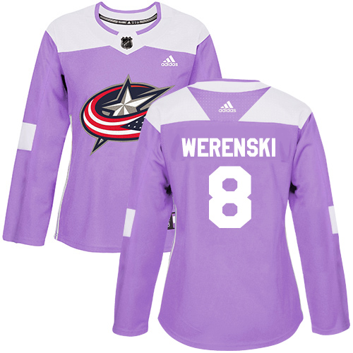 Adidas Columbus Blue Jackets #8 Zach Werenski Purple Authentic Fights Cancer Women's Stitched Jersey Womens