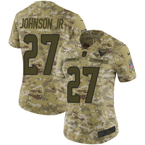 Houston Texans #27 Duke Johnson Jr Camo Women's Stitched Limited 2018 Salute to Service Jersey Womens