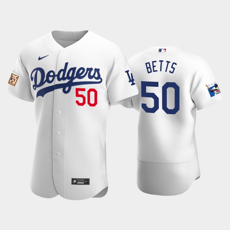 Los Angeles Dodgers #50 Mookie Betts Men's Jackie Robinson 75th Anniversary Authentic Jersey - White