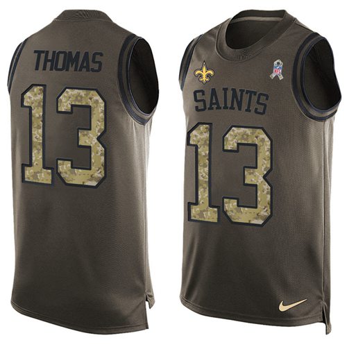 Saints #13 Michael Thomas Green Men's Stitched Limited Salute To Service Tank Top Jersey
