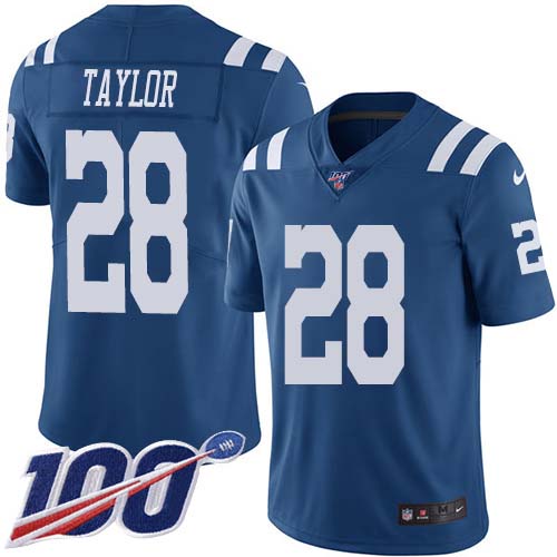 Colts #28 Jonathan Taylor Royal Blue Youth Stitched Limited Rush 100th Season Jersey