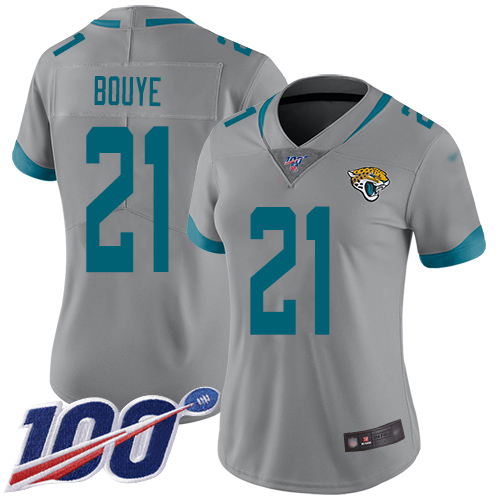 Jacksonville Jaguars #21 A.J. Bouye Silver Women's Stitched Limited Inverted Legend 100th Season Jersey Womens