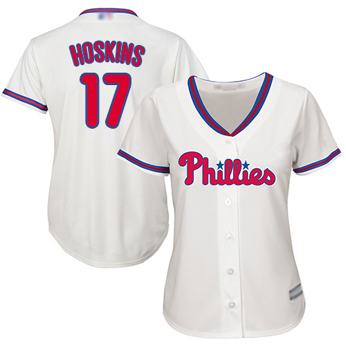 Philadelphia Phillies #17 Rhys Hoskins Cream Alternate Women's Stitched Jersey Womens
