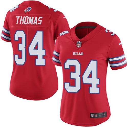 Buffalo Bills #34 Thurman Thomas Red Women's Stitched Limited Rush Jersey Womens
