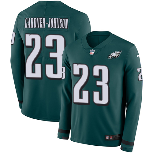 Eagles #23 C.J. Gardner-Johnson Green Team Color Youth Stitched Limited Therma Long Sleeve Jersey
