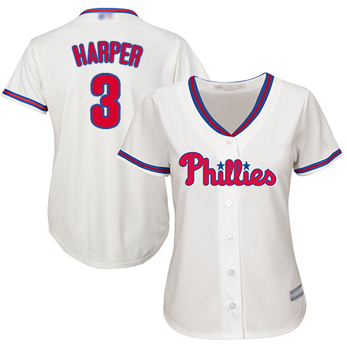 Philadelphia Phillies #3 Bryce Harper Cream Alternate Women's Stitched Jersey Womens