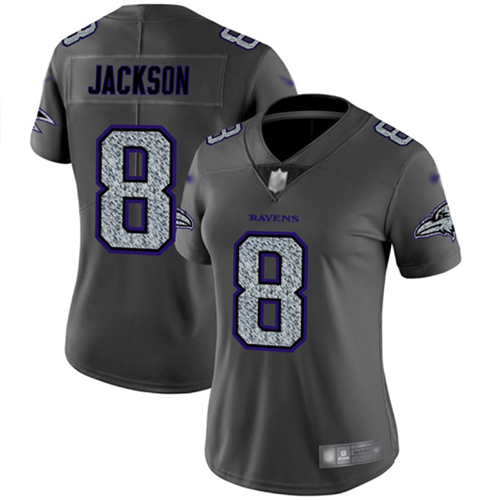 Ravens #8 Lamar Jackson Gray Static Women's Stitched Vapor Untouchable Limited Jersey