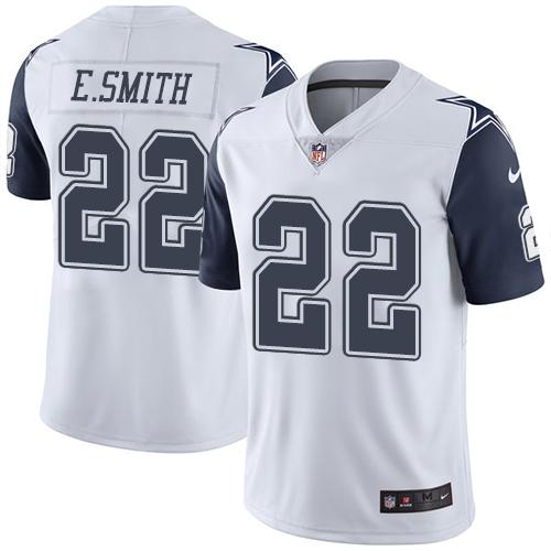 Cowboys #22 Emmitt Smith White Men's Stitched Limited Rush Jersey