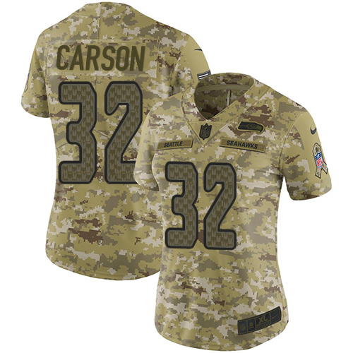 Seattle Seahawks #32 Chris Carson Camo Women's Stitched Limited 2018 Salute to Service Jersey Womens