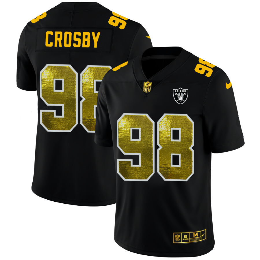 Las Vegas Raiders #98 Maxx Crosby Men's Black Golden Sequin Vapor Limited Jersey