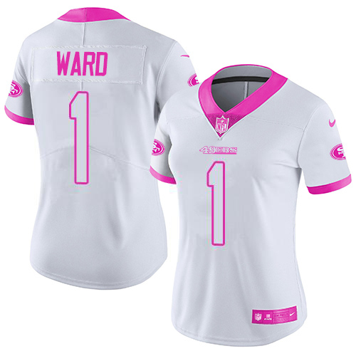 49ers #1 Jimmie Ward White/Pink Women's Stitched Limited Rush Fashion Jersey