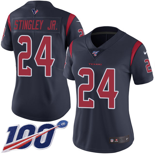 Texans #24 Derek Stingley Jr. Navy Blue Women's Stitched Limited Rush 100th Season Jersey