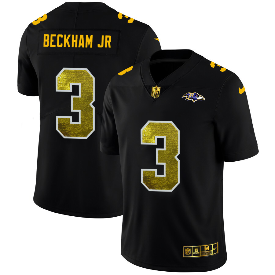 Baltimore Ravens #3 Odell Beckham Jr. Men's Black Golden Sequin Vapor Limited Jersey