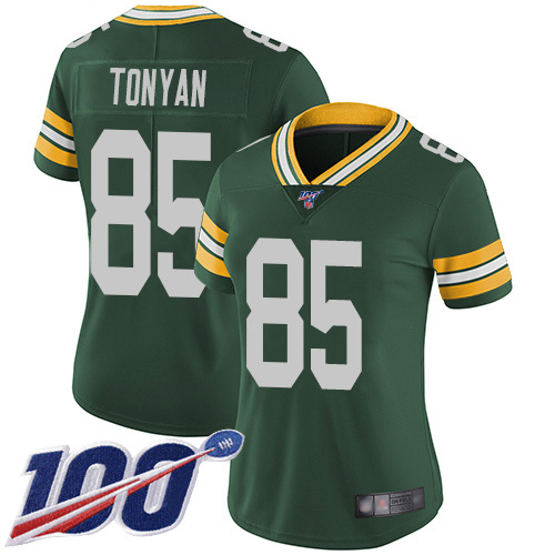 Green Bay Packers #85 Robert Tonyan Green Team Color Women's Stitched 100th Season Vapor Untouchable Limited Jersey Womens