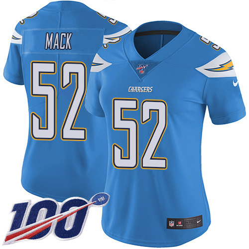 Chargers #52 Khalil Mack Electric Blue Alternate Women's Stitched 100th Season Vapor Untouchable Limited Jersey