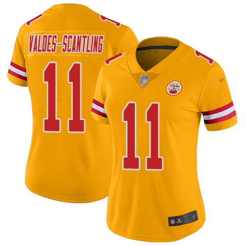Chiefs #11 Marquez Valdes-Scantling Gold Women's Stitched Limited Inverted Legend 100th Season Jersey