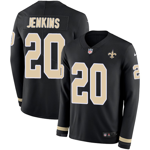 New Orleans Saints #20 Janoris Jenkins Black Team Color Youth Stitched Limited Therma Long Sleeve Jersey Youth