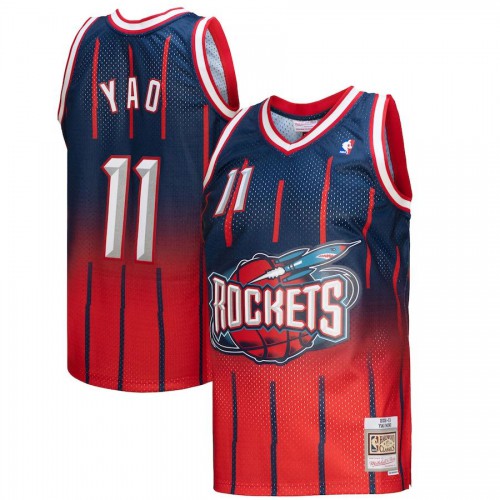 Houston Houston Rockets #11 Yao Ming Mitchell & Ness Mens Red/Navy 2002/03 Hardwood Classics Fadeaway Swingman Player Jersey Mens
