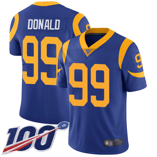 Rams #99 Aaron Donald Royal Blue Alternate Men's Stitched 100th Season Vapor Limited Jersey
