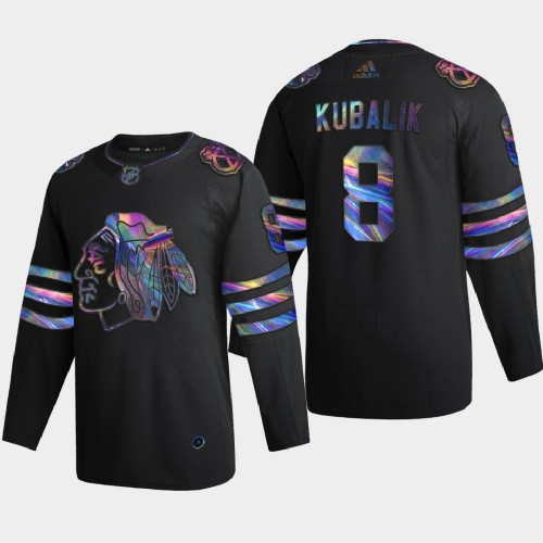 Chicago Chicago Blackhawks #8 Dominik Kubalik Men's Iridescent Holographic Collection Jersey - Black Men's