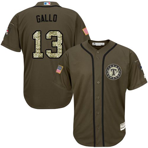 Texas Rangers #13 Joey Gallo Green Salute to Service Stitched Jersey Men's