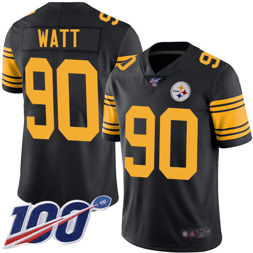 Steelers #90 T. J. Watt Black Men's Stitched Limited Rush 100th Season Jersey