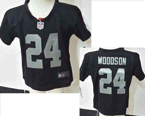 Toddler Raiders #24 Charles Woodson Black Team Color Stitched Elite Jersey