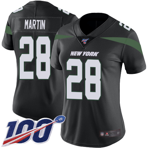 Jets #28 Curtis Martin Black Alternate Women's Stitched 100th Season Vapor Limited Jersey