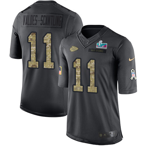 Chiefs #11 Marquez Valdes-Scantling Black Super Bowl LVII Patch Youth Stitched Limited 2016 Salute To Service Jersey
