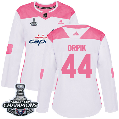 Adidas Washington Capitals #44 Brooks Orpik White/Pink Authentic Fashion Stanley Cup Final Champions Women's Stitched Jersey Womens