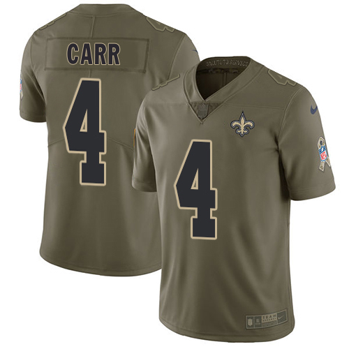 Saints #4 Derek Carr Olive Men's Stitched Limited 2017 Salute To Service Jersey