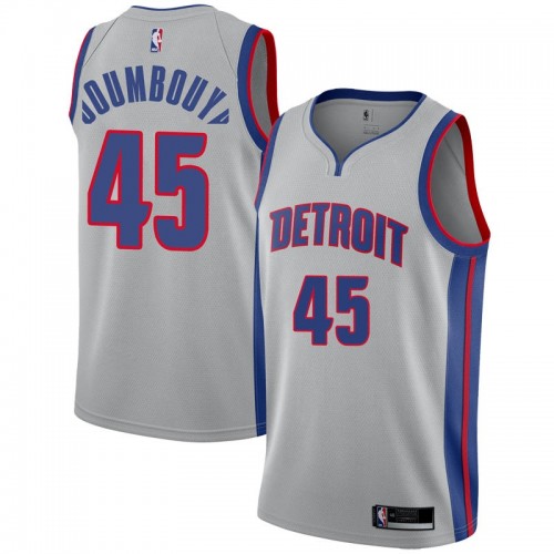 Detroit Pistons #45 Sekou Doumbouya Silver Swingman Statement Edition Jersey Mens