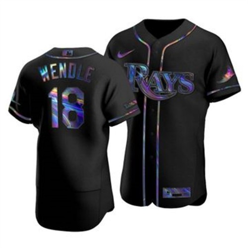 Tampa Bay Tampa Bay Rays #18 Joey Wendle Men's Iridescent Holographic Collection Jersey - Black Men's