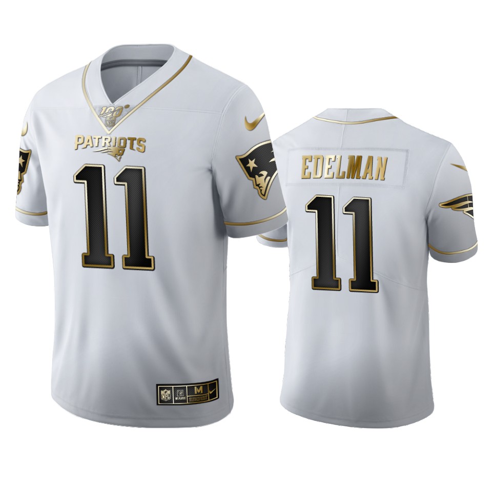 New England Patriots #11 Julian Edelman Men's White Golden Edition Vapor Limited 100 Jersey