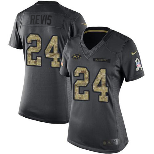 Jets #24 Darrelle Revis Black Women's Stitched Limited 2016 Salute To Service Jersey