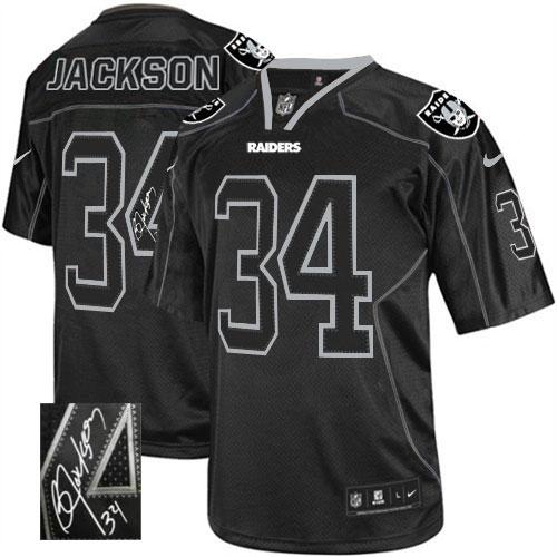 Raiders #34 Bo Jackson Lights Out Black Men's Stitched Elite Autographed Jersey