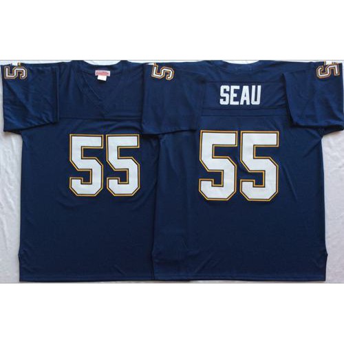 Mitchell And Ness 1994 Los Angeles Chargers #55 Junior Seau Navy Blue Throwback Stitched Jersey Men's