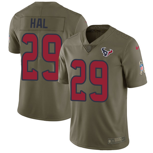 Houston Texans #29 Andre Hal Olive Men's Stitched Limited 2017 Salute To Service Jersey Men's