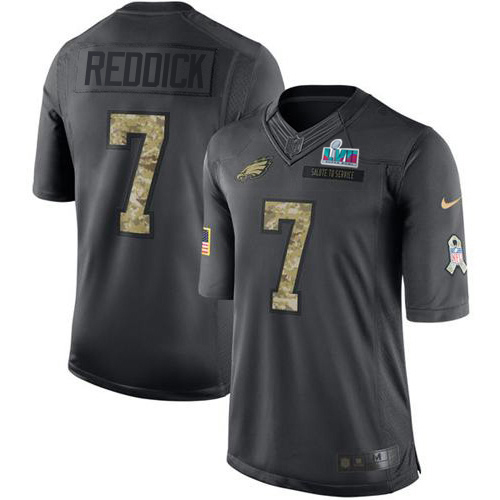 Eagles #7 Haason Reddick Black Super Bowl LVII Patch Men's Stitched Limited 2016 Salute To Service Jersey