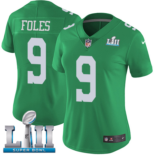Philadelphia Eagles #9 Nick Foles Green Super Bowl LII Women's Stitched Limited Rush Jersey Womens