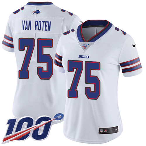 Bills #75 Greg Van Roten White Women's Stitched 100th Season Vapor Untouchable Limited Jersey