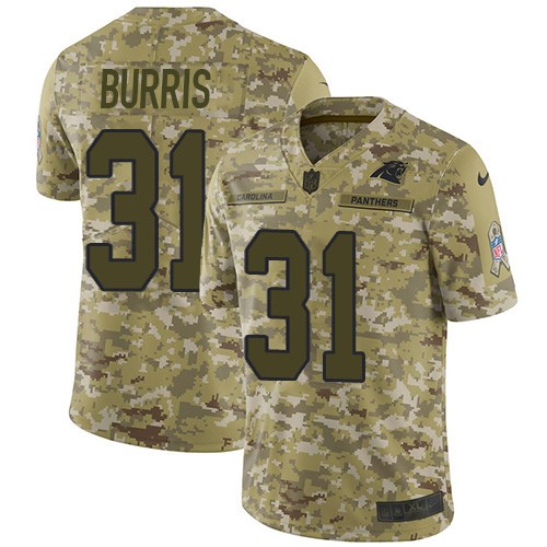 Carolina Panthers #31 Juston Burris Camo Youth Stitched Limited 2018 Salute To Service Jersey Youth