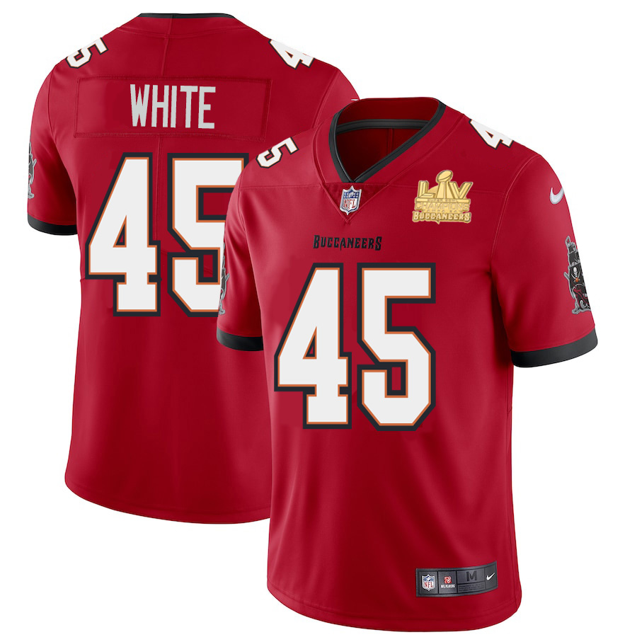 Tampa Bay Buccaneers #45 Devin White Men's Super Bowl LV Champions Patch Red Vapor Limited Jersey