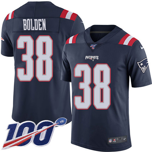 New England Patriots #38 Brandon Bolden Navy Blue Men's Stitched Limited Rush 100th Season Jersey Men's