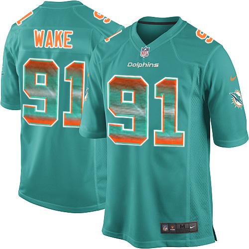 Miami Dolphins #91 Cameron Wake Aqua Green Team Color Men's Stitched Limited Strobe Jersey Men's