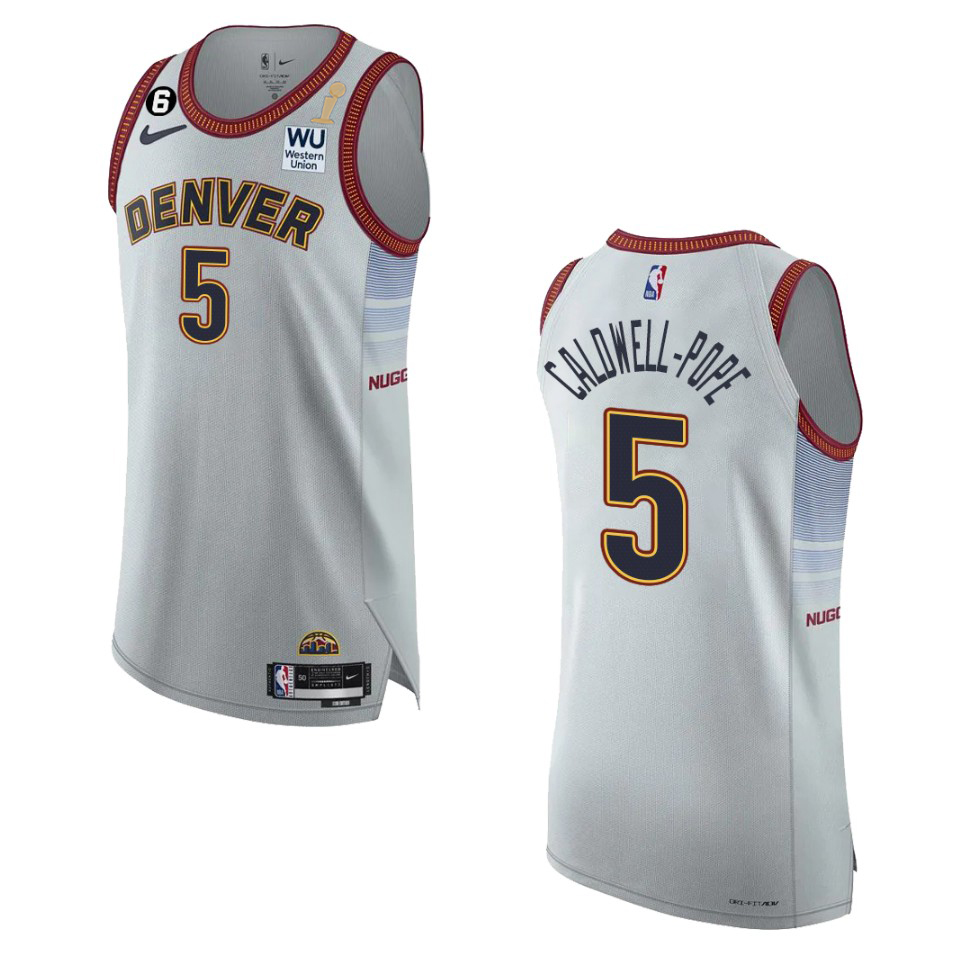 Denver Nuggets #5 Kentavious Caldwell-Pope Silver 2023 Finals Champions Authentic Jersey - City Edition