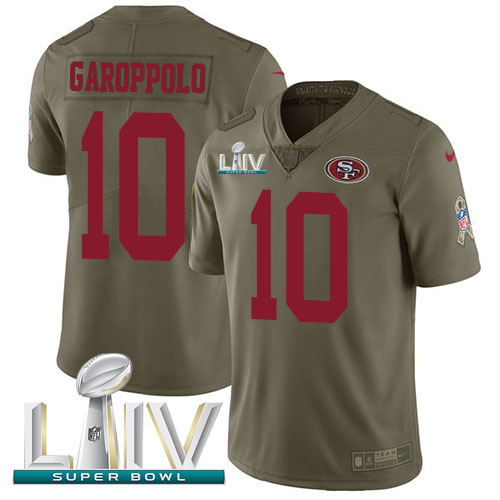 49ers #10 Jimmy Garoppolo Olive Super Bowl LIV 2020 Men's Stitched Limited 2017 Salute To Service Jersey